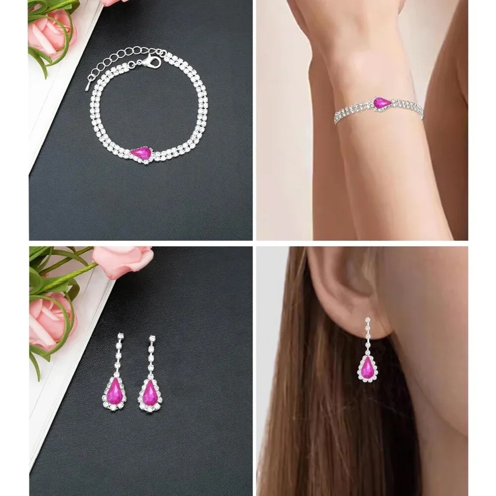 V-shape Crystal Wedding Jewelry Set for Women Bridal Necklace Earrings Bracelet - Picture 6 of 6